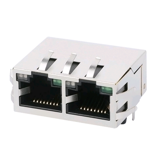 TW2J38406A64NL, 1000 Base MagJack 1x2 Port RJ45 Tab Up with Orange&Green/ Green Led - TeleWire Technology