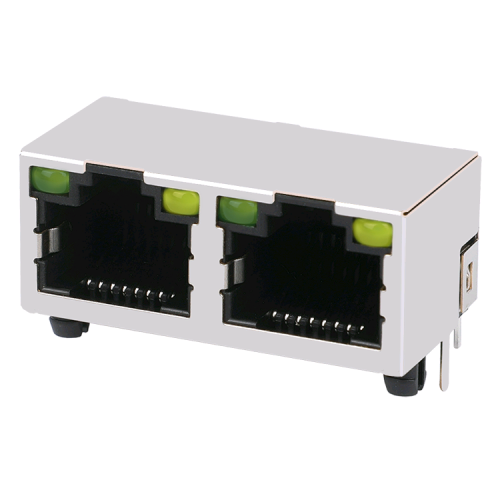 TW2J32115BENL, 100 Base MagJack 1x2 Port RJ45 Tab Up Green/Yellow Led - side view