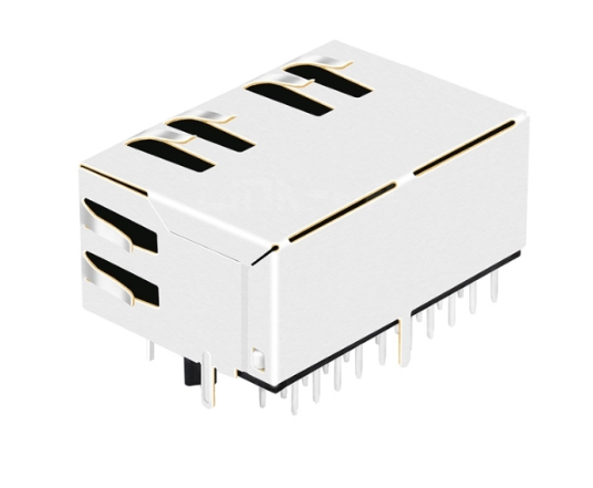 TW2J375159AENL, 100 Base Modular Jack 1x2 Port RJ45 Tab Down with Green/ Yellow Led - back view