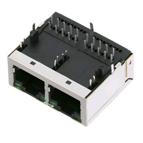 TW2J39929BFL, 1000 Base MagJack 1x2 Port RJ45 Tab Up with Green/ Green Led - TeleWire Technology