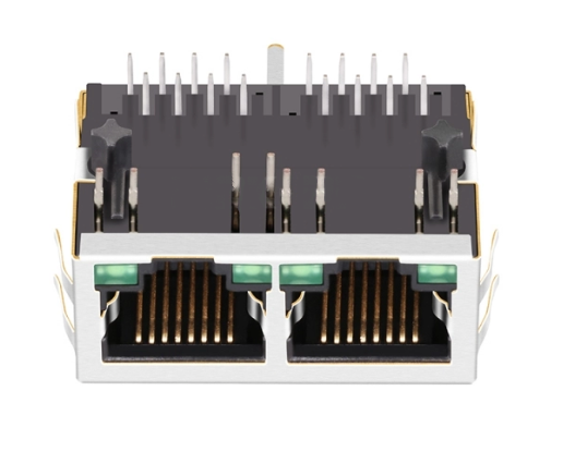 TW2J370849AFNL, 1000 Base Gigabit 1x2 Port RJ45 Jack Tab Down with Green/ Green Led - front view