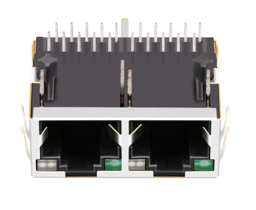 TW2J39929A41NL, 1000 Base MagJack 1x2 Port RJ45 Tab Up with Green/ Yellow&Green Led - front view