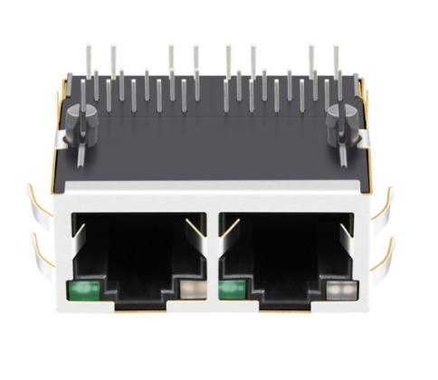 TW2J38406A64NL, 1000 Base MagJack 1x2 Port RJ45 Tab Up with Orange&Green/ Green Led - TeleWire Technology