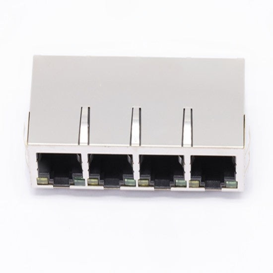 TW4J57515ADNL, 10/100 Base Modular Jack 1x4 Port RJ45 Tab Down with Yellow/ Green Led - front view