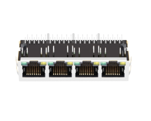 1x4 Port RJ45 Modular Jack without Transformer Tab Down - TWE215ADNL - front view