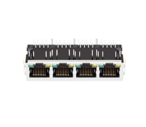 TW4J57515ADNL, 10/100 Base Modular Jack 1x4 Port RJ45 Tab Down with Yellow/ Green Led - side view