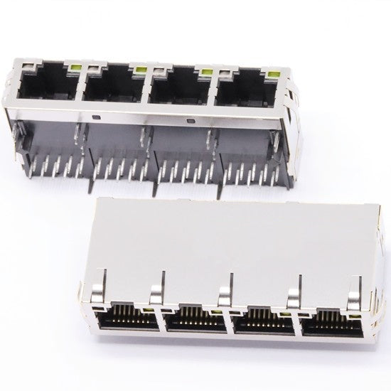 TW4J59942A82NL, 1000 Base Gigabit 1x4 Port RJ45 Modular Jack Tab Up with Green&Yellow/ Yellow Led - side view