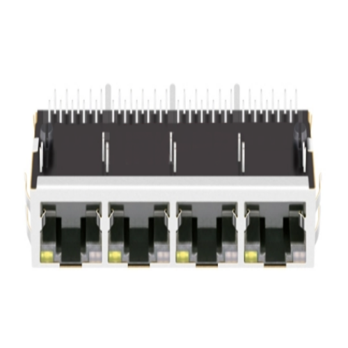 TW4J59942A82NL, 1000 Base Gigabit 1x4 Port RJ45 Modular Jack Tab Up with Green&Yellow/ Yellow Led - front view