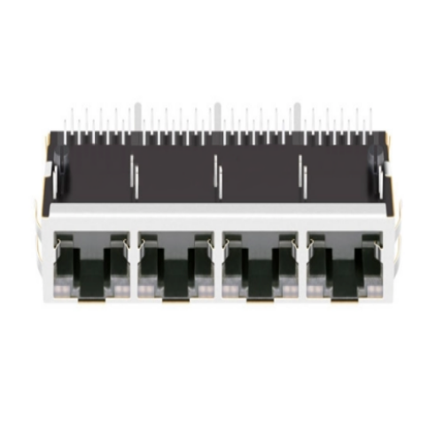 TW4J59942A5NL, 1000 Base Gigabit 1x4 Port RJ45 Modular Jack Tab Up with Green&Yellow/ Green&Yellow Led - front view