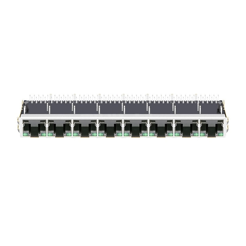TW8J99962AWNL, 1000 Base Gigabit Magjack 1x8 Port RJ45 Tab Up with Green/ Green Led - front view