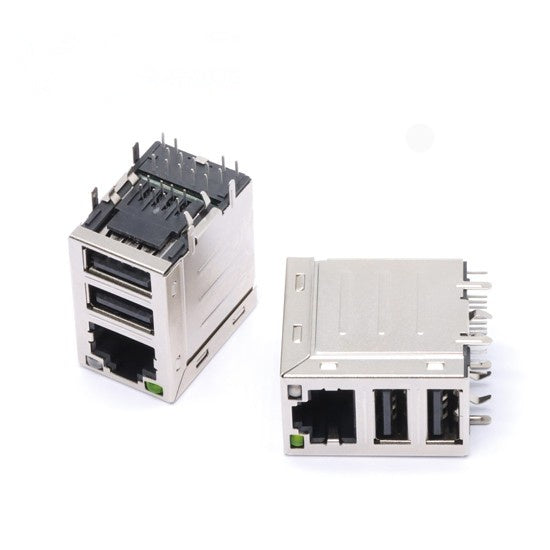 TWU6414B61NL, 1000 Base RJ45 Modular Jack with Dual USB with Transformer Tab Up with Green/ Green&Yellow Led - side view