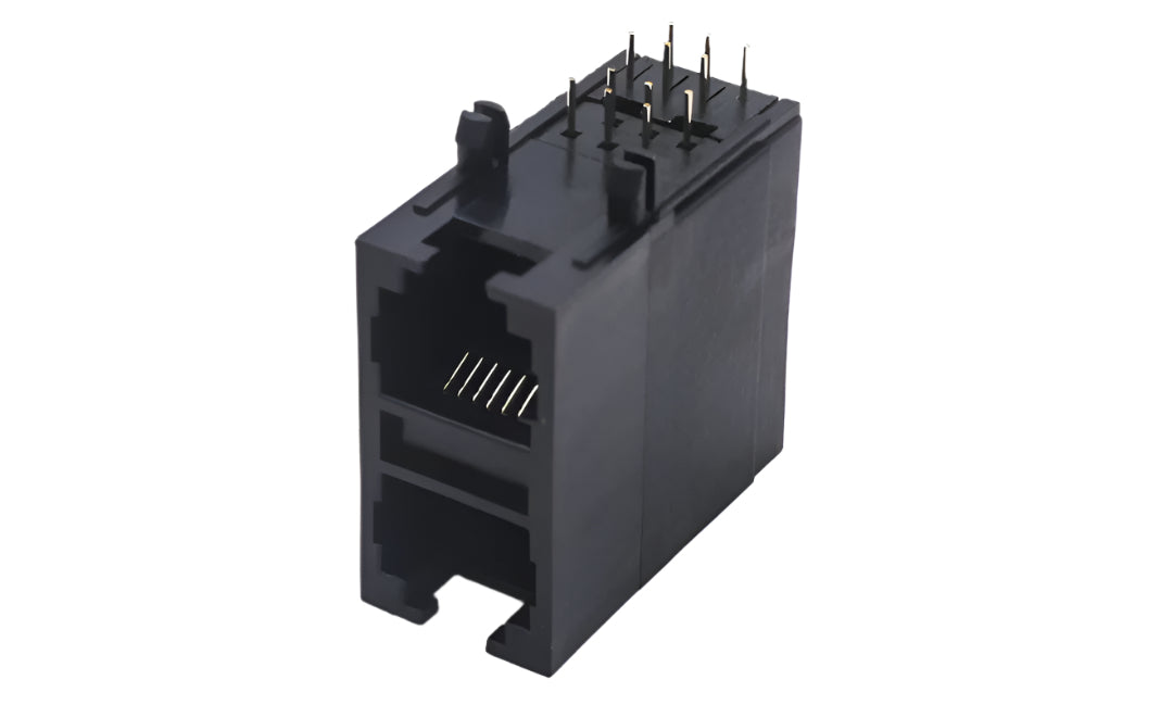 Dual-port RJ11 6P6C modular jack without LED, Model TWE084415, Back