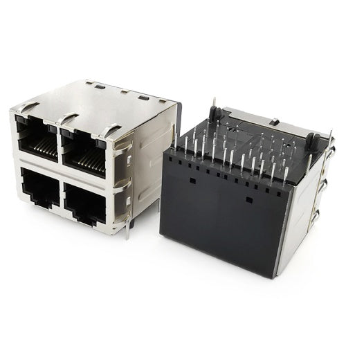 TW22S38423A54NL, 100 Base 2x2 Port RJ45 Modular Jack Tab Both with Green&Yellow/ Green&Yellow Led - side view