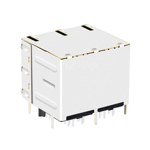 10G Base Gigabit 2x2 Port Magnetics RJ45 Modular Jack Tab Both with Green/ Green&Yellow Led -back view