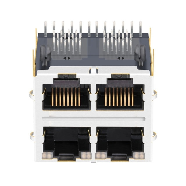 TW22S38423A54NL, 100 Base 2x2 Port RJ45 Modular Jack Tab Both with Green&Yellow/ Green&Yellow Led - front view