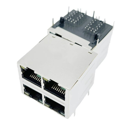 TW22S385459BGNL, 10/100 Base 2x2 Port RJ45 Modular Jack Tab Both with Yellow/ Green Led - side view