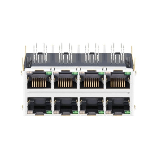 TW24S58624A9NL, 10G Base Gigabit 2x4 Port Integrated Magnetics Jack RJ45 Tab Both with Green/ Yellow Led - front view