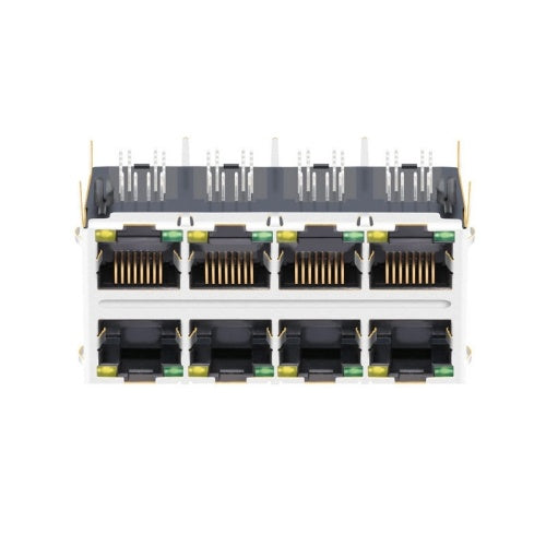 TW24S58519AHNL, 100 Base 2x4 Port Modular Jack RJ45 Tab Both with Green/ Yellow Led - front view