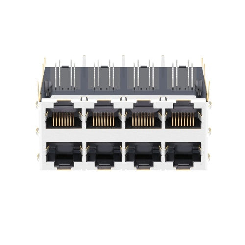 TW24S58122CNL, 1000 Base-T 2X4 Port Integrated Magnetics RJ45 Jack with PoE+ Tab Both without Led - front view