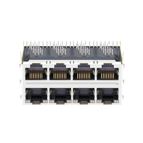 TW24S58446A59NL, 100 Base 2x4 Port Modular Jack RJ45 Tab Both with Green&Orange/ Green&Orange Led - front view