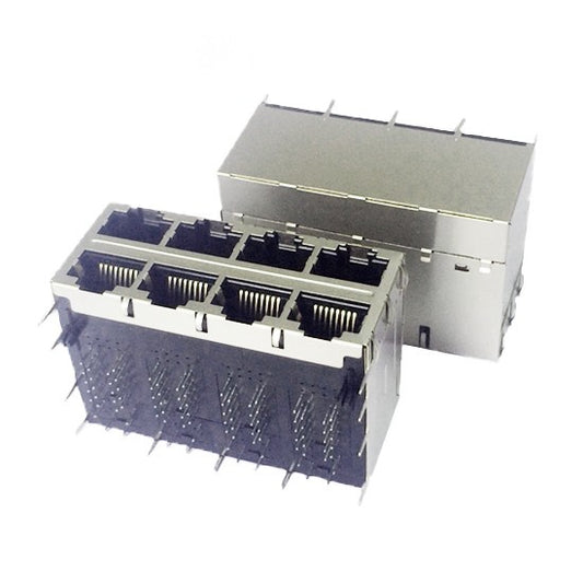 TW24S58122CNL, 1000 Base-T 2X4 Port Integrated Magnetics RJ45 Jack with PoE+ Tab Both without Led - side view