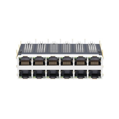 1000 Base gigabit 2x6 Port Integrated Magnetics RJ45 Jack Tab Both with Yellow&Green/ Yellow& Green Led - front view