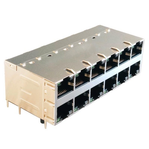 1000 Base Gigabit 2x6 Port Integrated Magnetics RJ45 Tab Both with Green/ Green&Yellow Led - side view
