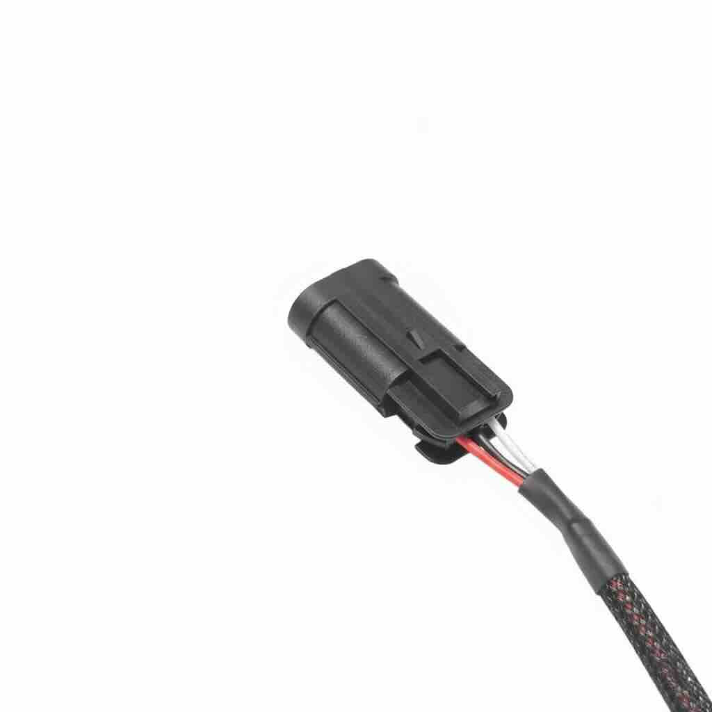 Black electrical connector with wiring on a white background