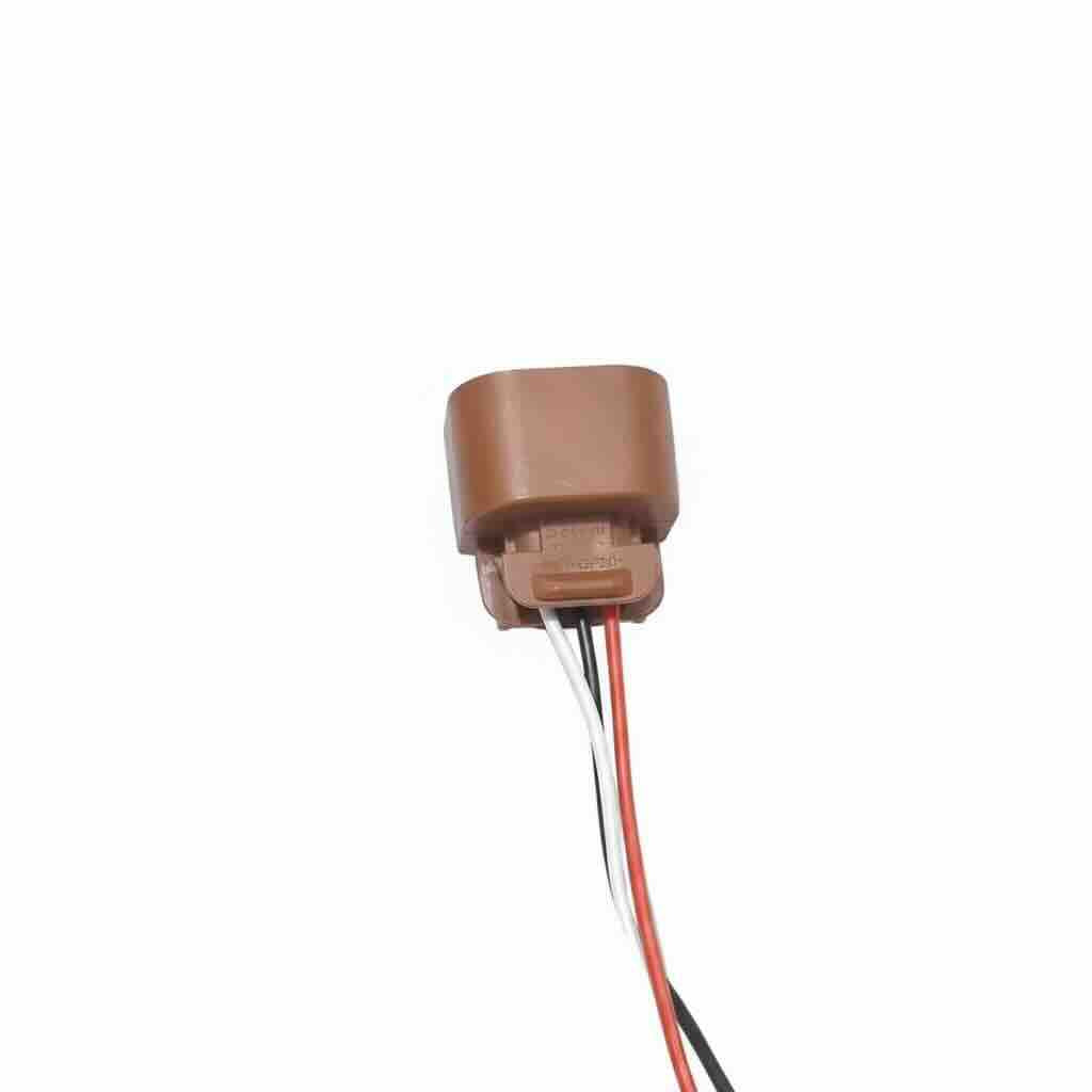 Brown connector with wires on a white background