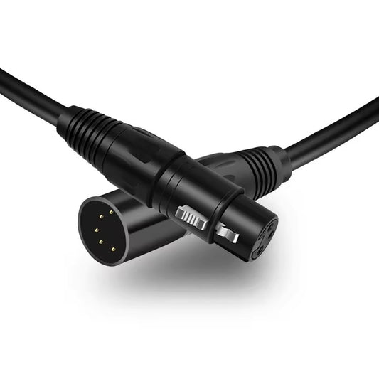 Industrial 3-pin XLR female to 5-pin XLR male signal cable with a durable black jacket and zinc alloy connectors.