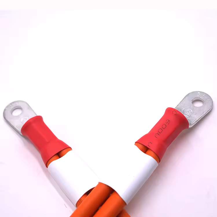 Orange 35mm² battery cable assembly terminated with SC35-8 copper lugs for high-current applications.