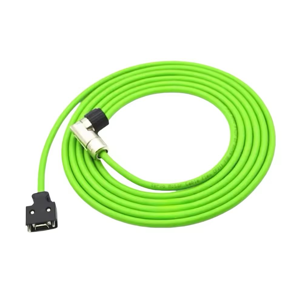 Siemens SINAMICS V90 encoder cable with right-angle metal connector.