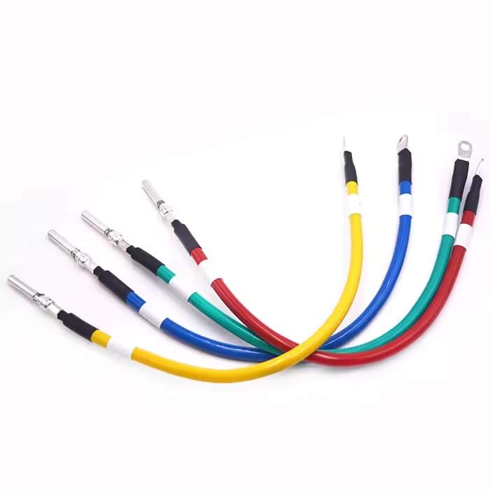 Assorted 6/8/10 AWG tinned copper battery cables with color-coded PVC insulation and ring terminals.