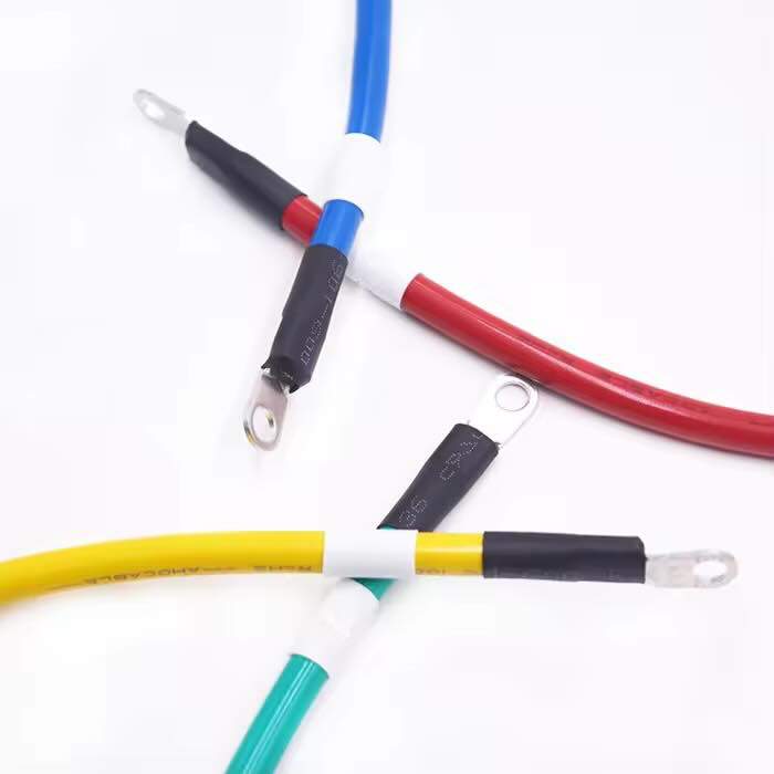 Close-up of industrial battery cable terminations featuring corrosion-resistant tinned copper lugs.