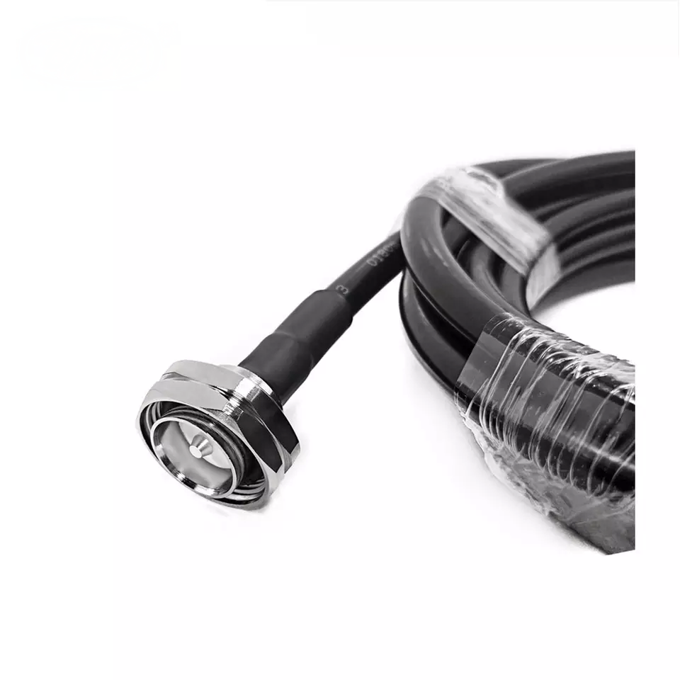 7/16 DIN male to N-Type male LMR400 coaxial cable assembly. plug view