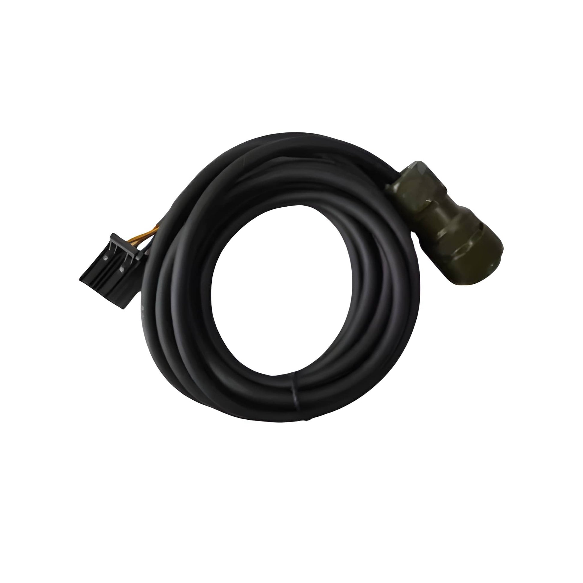 Custom FANUC A06B-0001-K008 wire harness for X-axis servo motors featuring robust olive-drab connector housing.