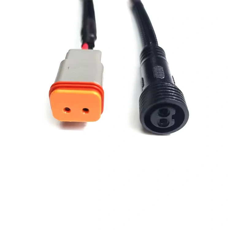 150A M15 2-pin to 13A Deutsch DT06-2S adapter in 10 AWG silicone wire, IP67-rated mated interface