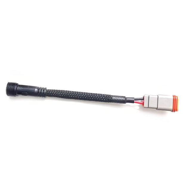 Amass M15 2-pin high-current connector wired to a Deutsch DT06-2S receptacle wire harness