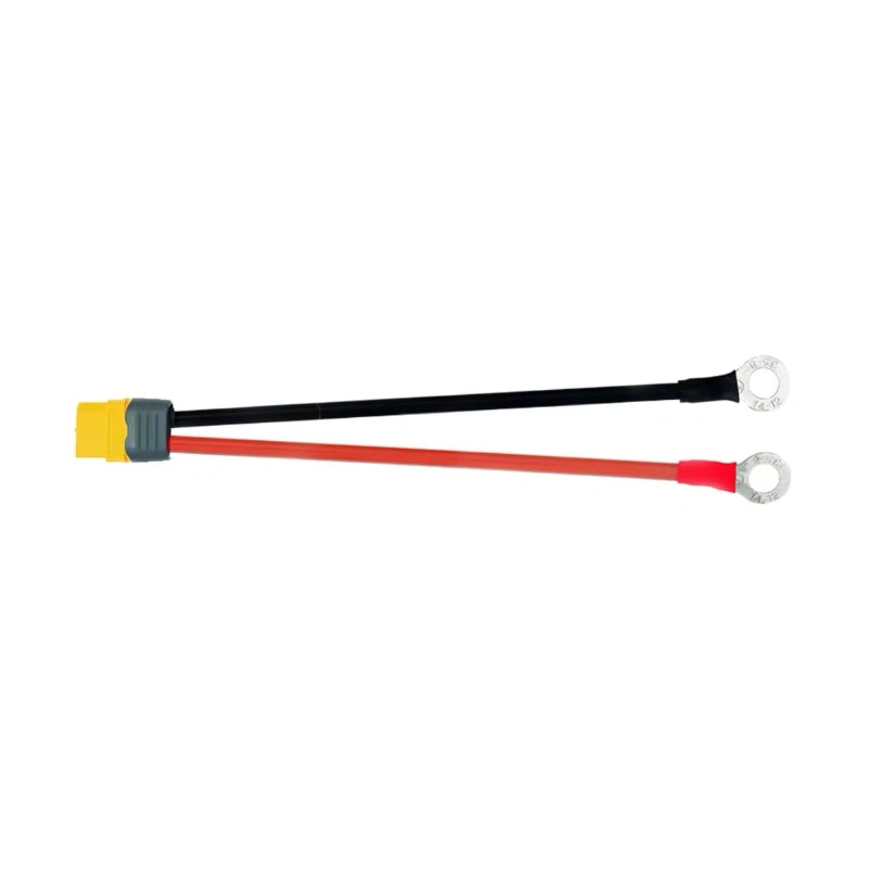 Amass XT60 female connector wired to two tinned copper M8 ring terminal lugs