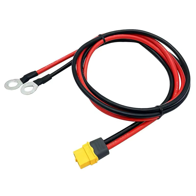 30A XT60 female to M8 ring lug pigtail in 12 AWG silicone wire with crimped tinned copper terminals, 12 inch length
