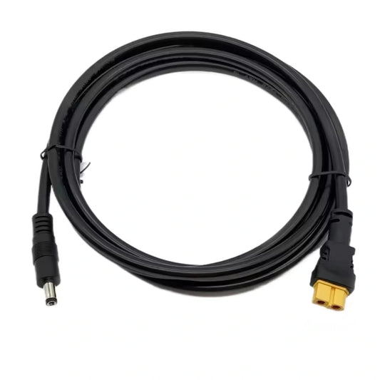 Amass XT60 female connector wired to DC5521 5.5x2.1mm male barrel plug with red and black silicone leads