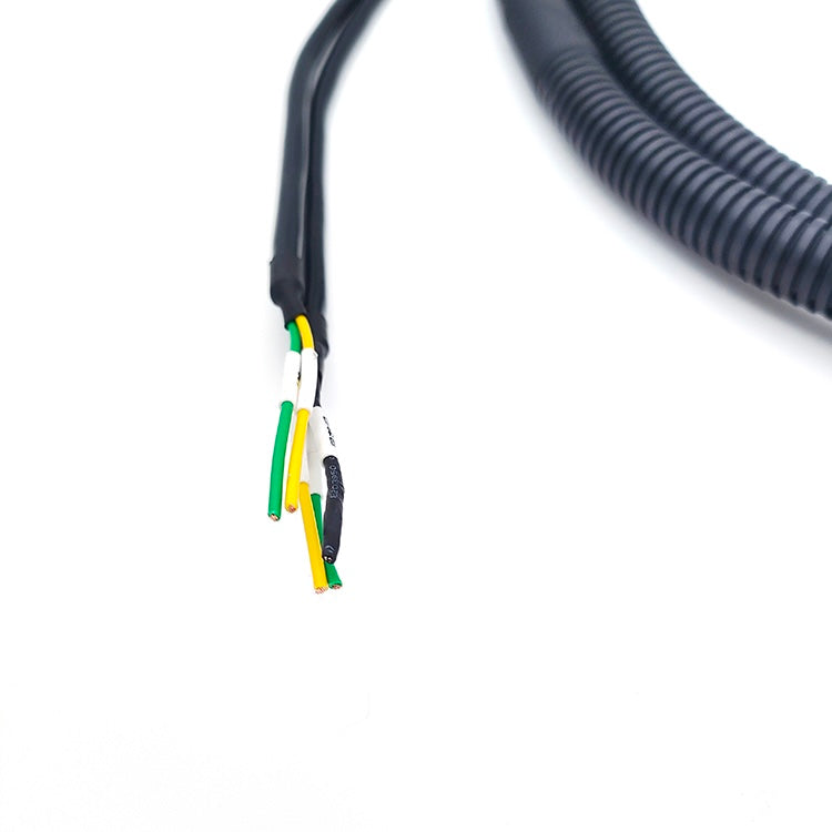 Custom 12-way battery box debugging communication cable with individual labeled wires and industrial conduit.