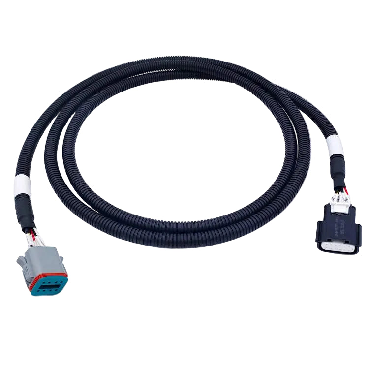 Heavy-duty wire harness with Amphenol AT06-8S gray connector and black Recodeal battery control interface.