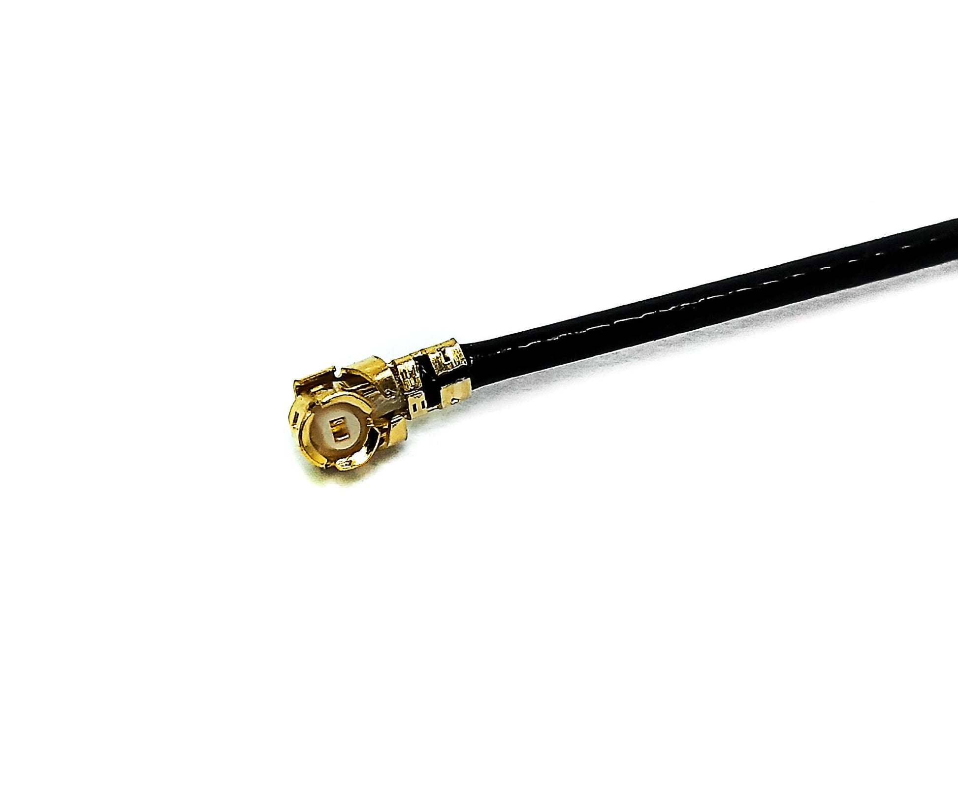 BNC female bulkhead to U.FL 1.37mm low-loss RF coaxial cable assembly, UFL connector view