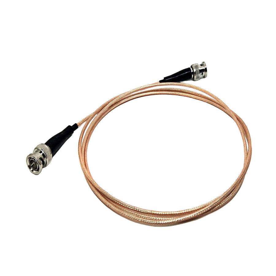 BNC male to BNC male RG179 thin RF coaxial cable assembly, top view