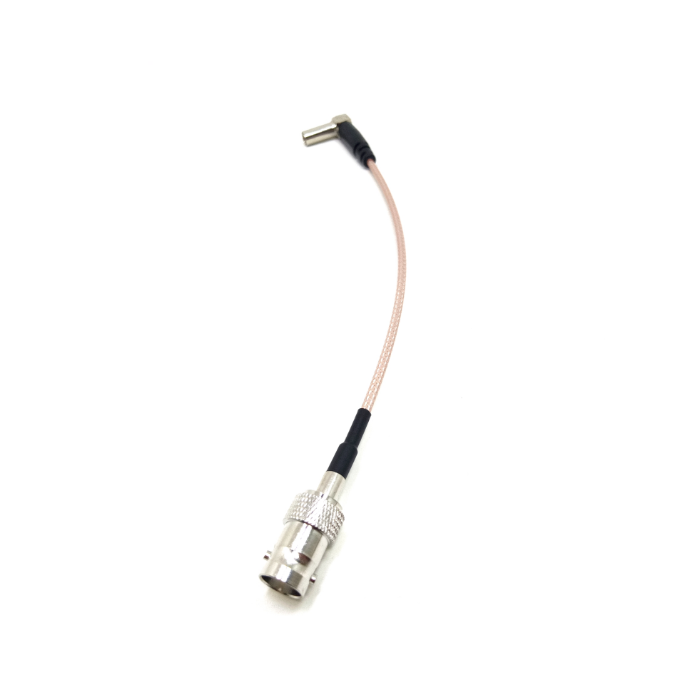 BNC male to MS-147 right-angle male RG316 RF coaxial cable assembly, top view