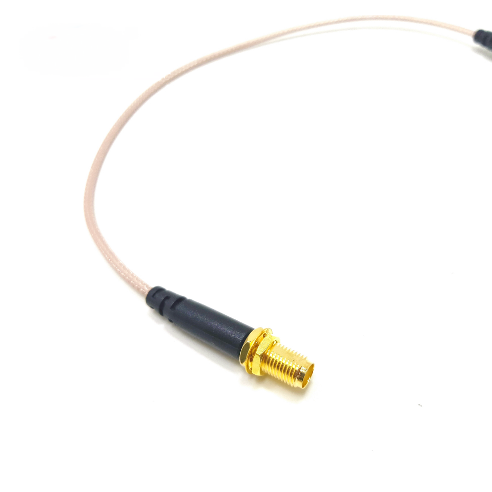 BNC male to SMA female bulkhead jack RG316 RF coaxial cable assembly, SMA female bulkhead view