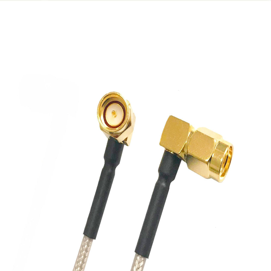 BNC male to SMA male right angle RG316 RF coaxial cable assembly, SMA male  right angle view