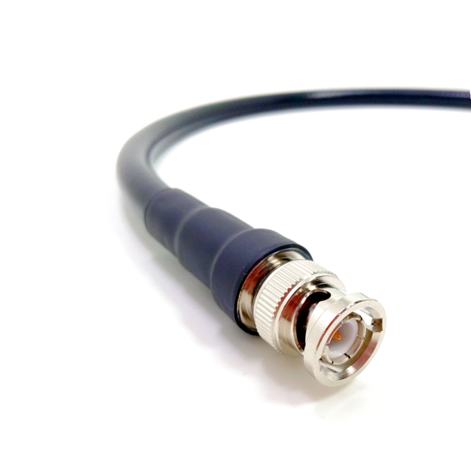 BNC male to UHF PL-259 male LMR400 RF coaxial cable assembly, BNC male  plug view