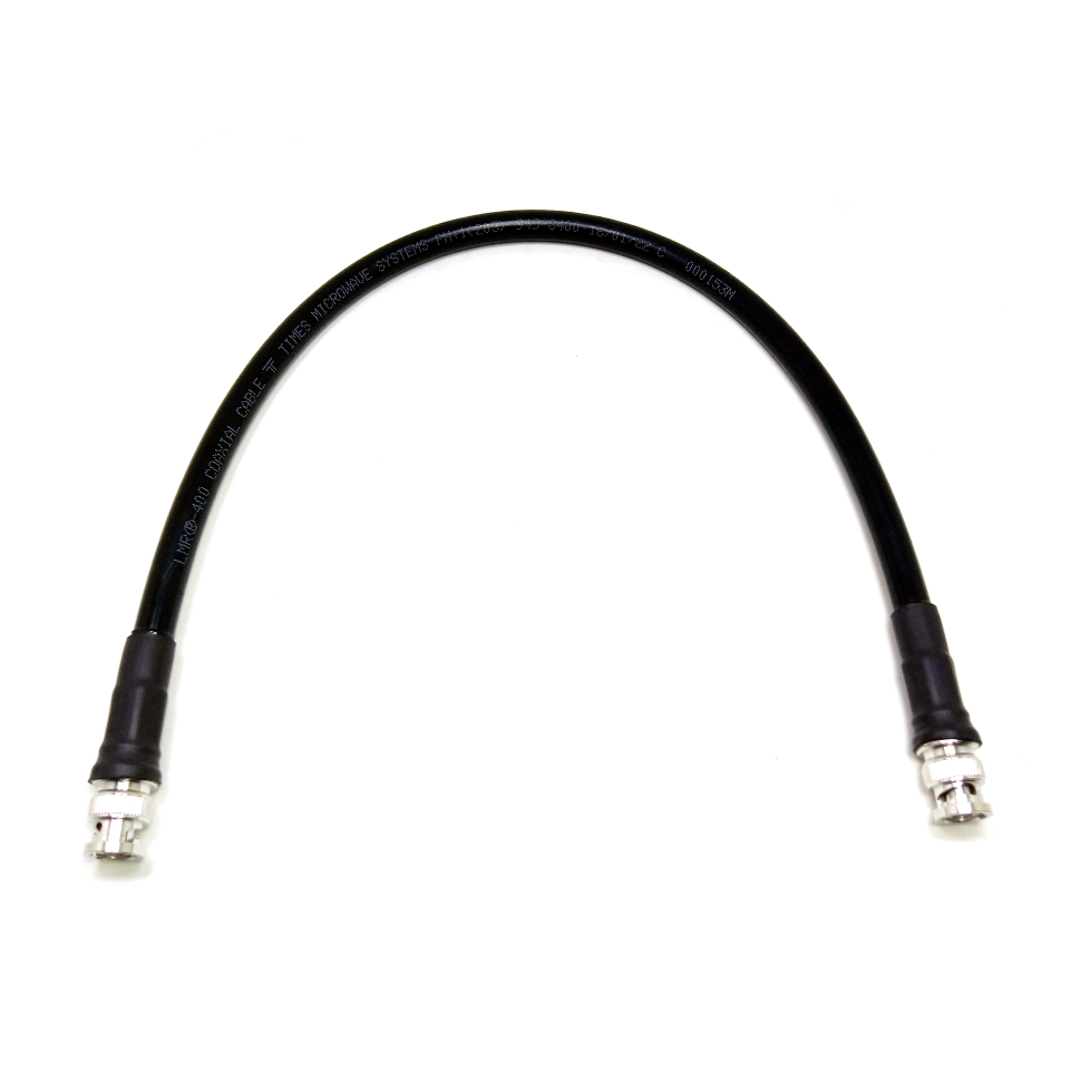 BNC male to BNC male LMR400 RF coaxial cable assembly, top view